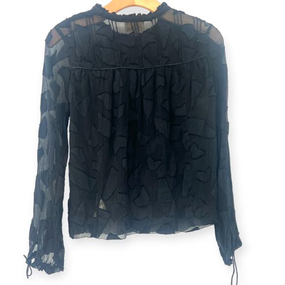 Aritzia Wilfred | XXS | Lourdes Jacquard Silk Blouse Top Sheer Ruffle Neck - Picture 8 of 9